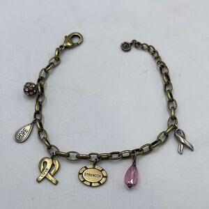 Silpada Think Pink Out Loud Breast Cancer Awareness Charm 925 Brass Bracelet